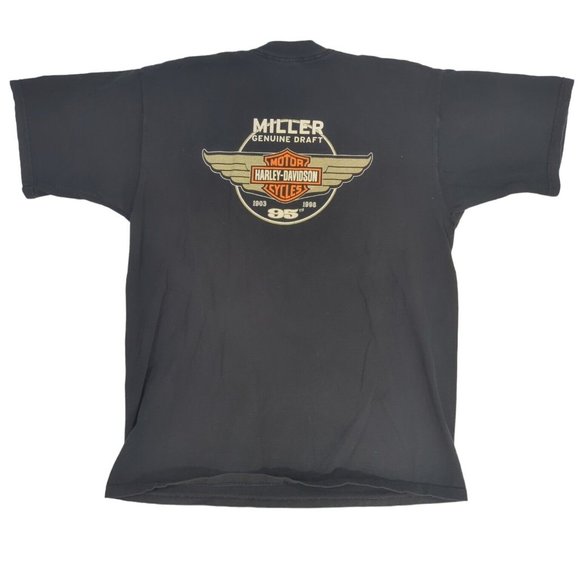 Harley Davidson Miller Genuine Draft 95th Anniversary Men’s Black T-Shirt Sz XL - Picture 1 of 6